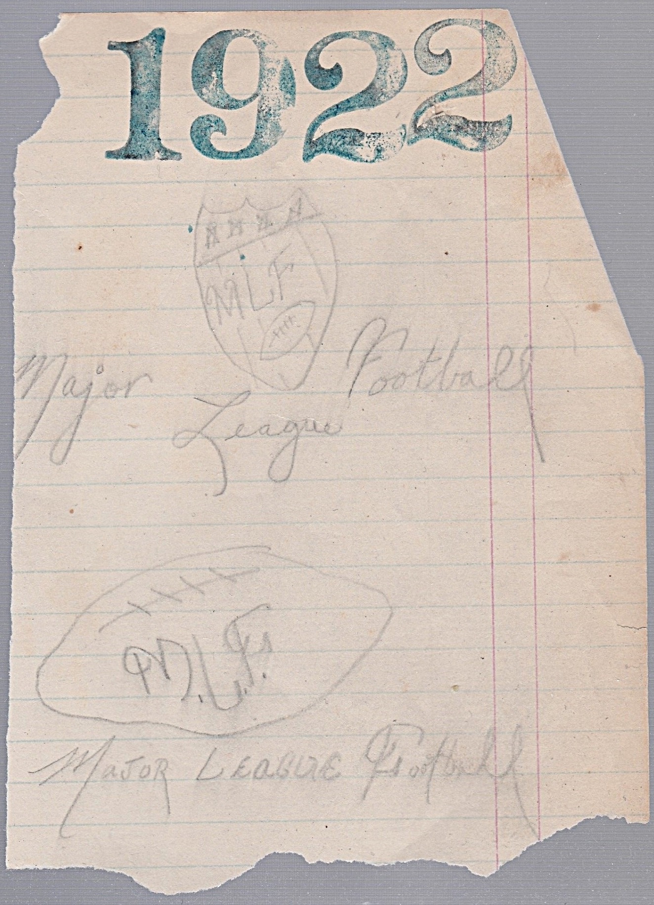 Leo Lyons' hand drawn concept of NFL logo, 1922